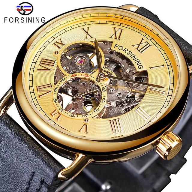 Forsining Classic Golden Openwork Genuine Leather