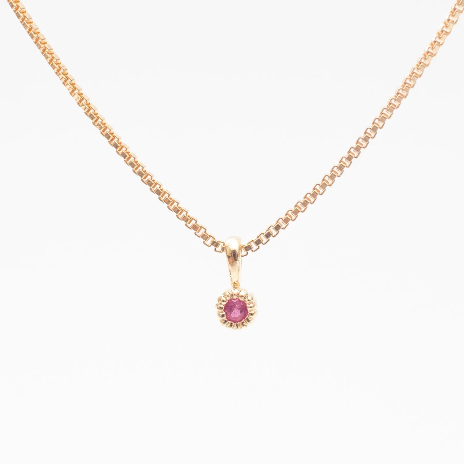 Gold Vermeil Tiny Milgrain Edge Ruby Necklace