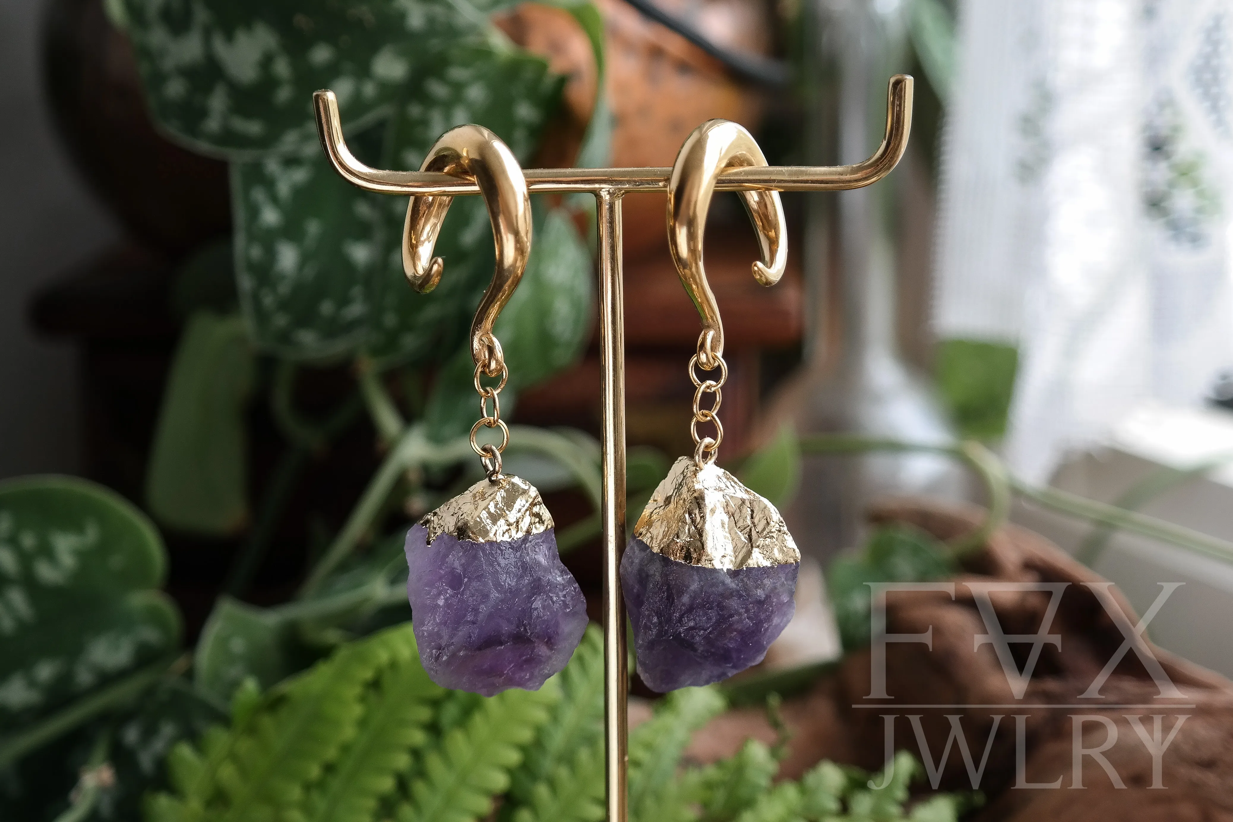 Golden Amethyst Nugget Ear Weights