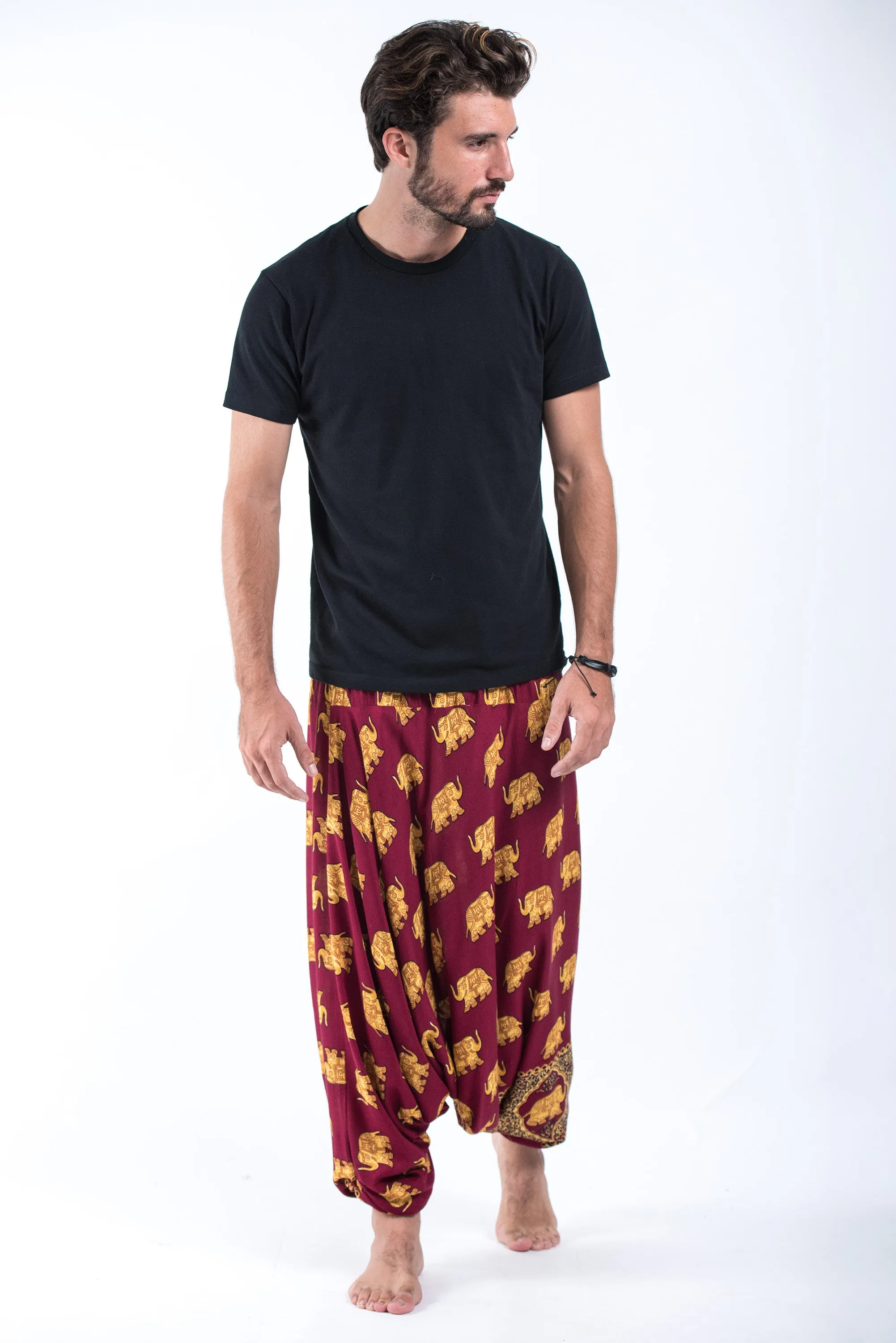 Golden Elephant Drop Crotch Men's Elephant Pants in Maroon