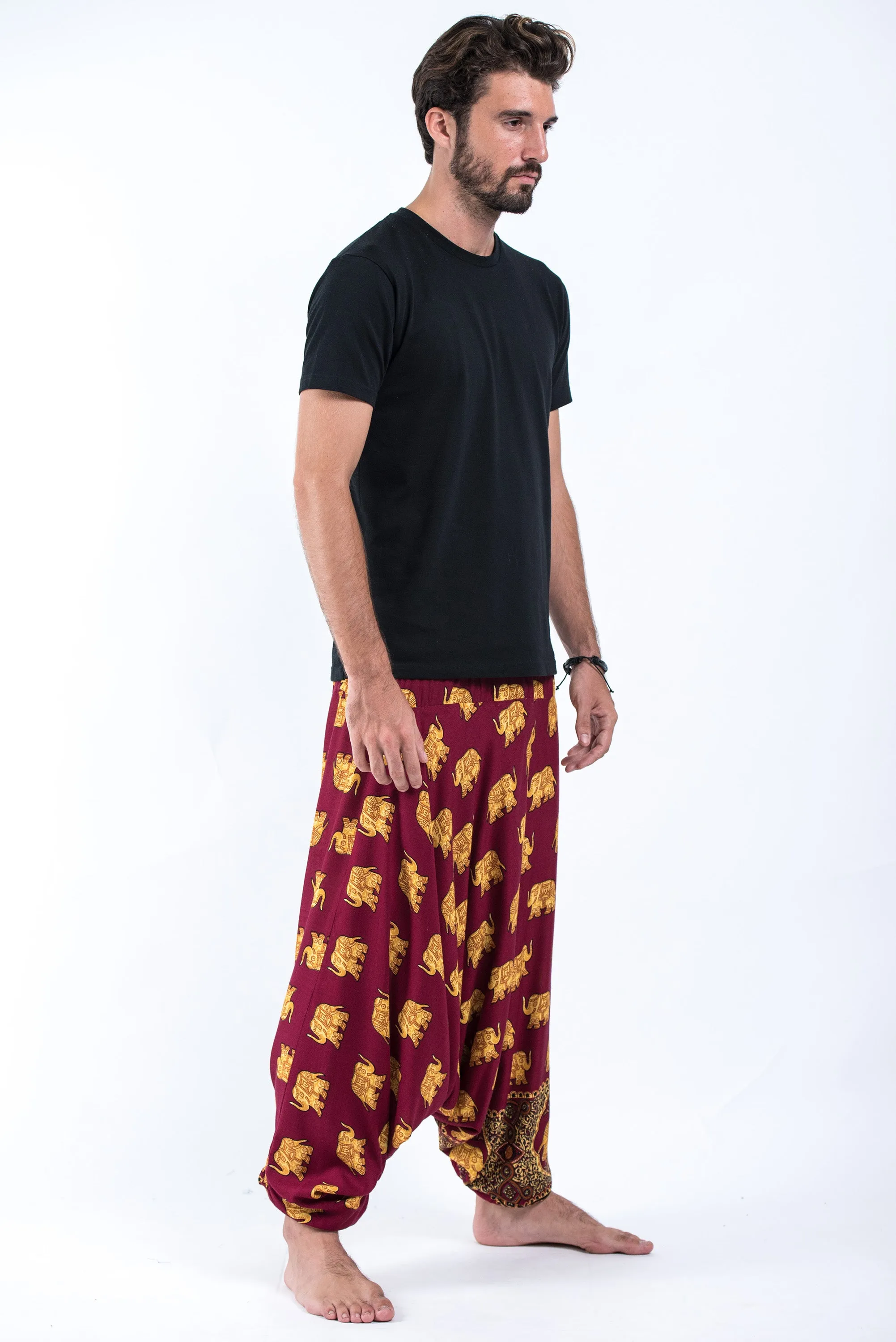 Golden Elephant Drop Crotch Men's Elephant Pants in Maroon