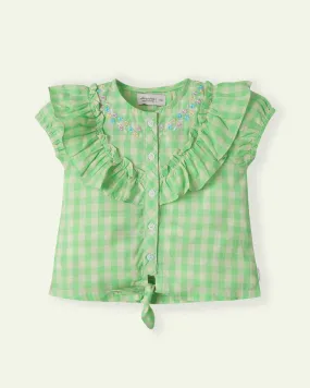 Green Embroidered Check Top