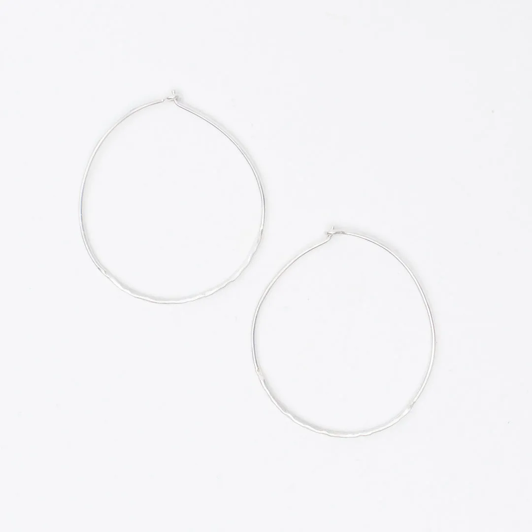 Hammered Silver Large Wire Hoops