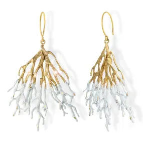 Handmade Gold White Sparkling Long Coral Earrings