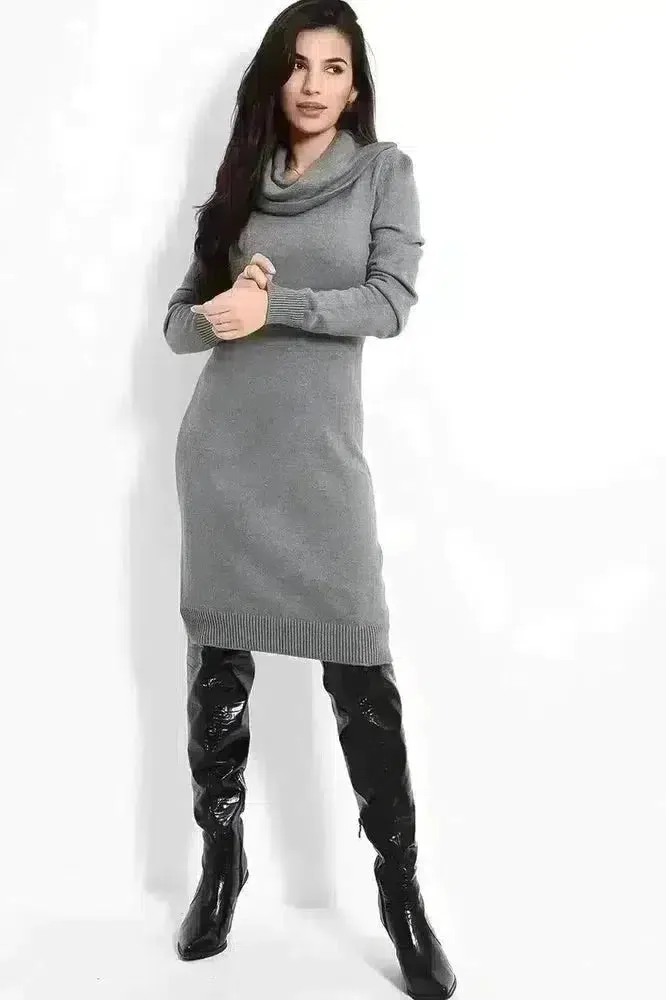 High Cowl Neck Midi Knitted Dress