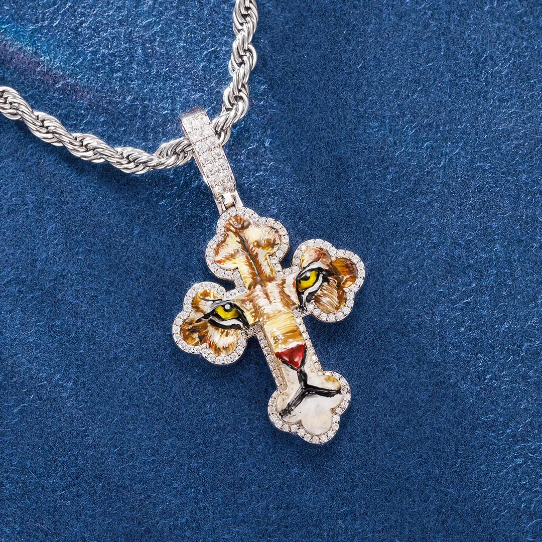 Iced Enamel Tiger Cross Pendant