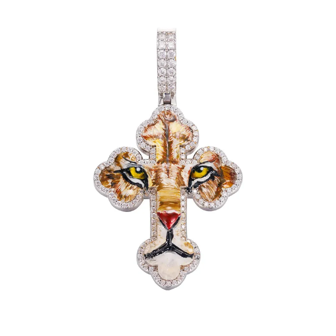 Iced Enamel Tiger Cross Pendant