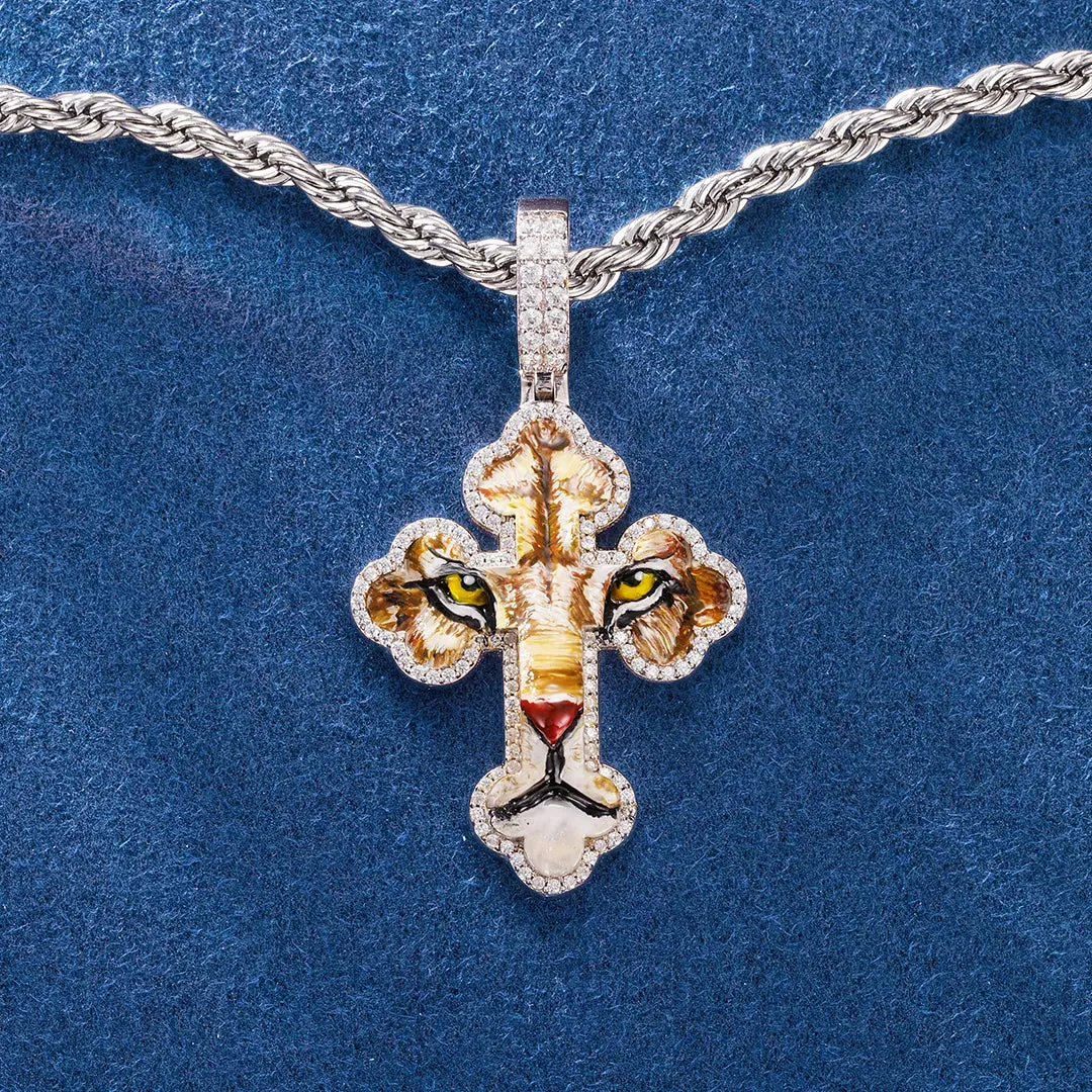 Iced Enamel Tiger Cross Pendant