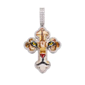 Iced Enamel Tiger Cross Pendant