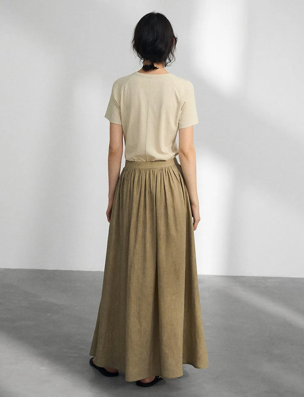 Khaki Midi Skirt-PREORDER