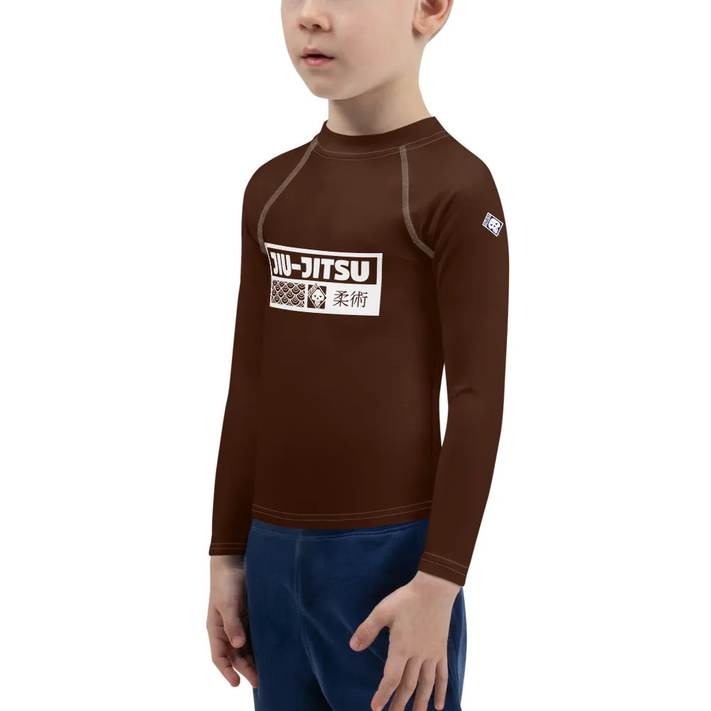 Kid's Boys Long Sleeve BJJ Rash Guard Jiu-Jitsu 006 - Chocolate