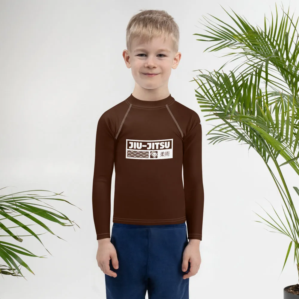 Kid's Boys Long Sleeve BJJ Rash Guard Jiu-Jitsu 006 - Chocolate