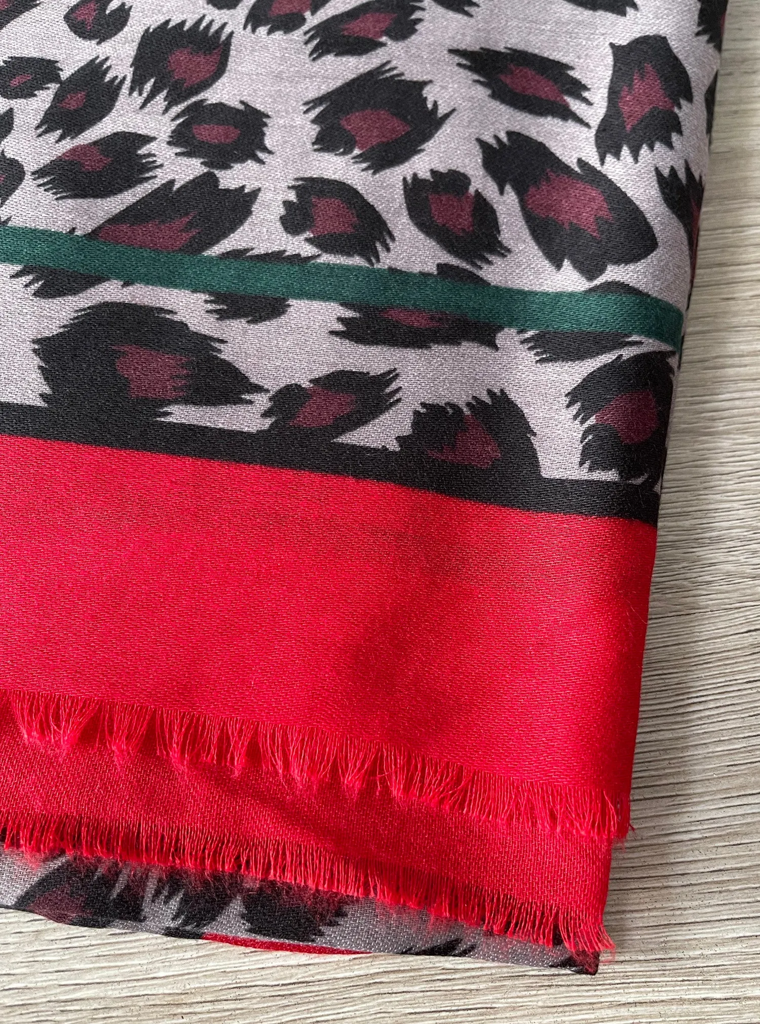 LARGE RED STRIPE LEOPARD PRINT SHAWL SCARF