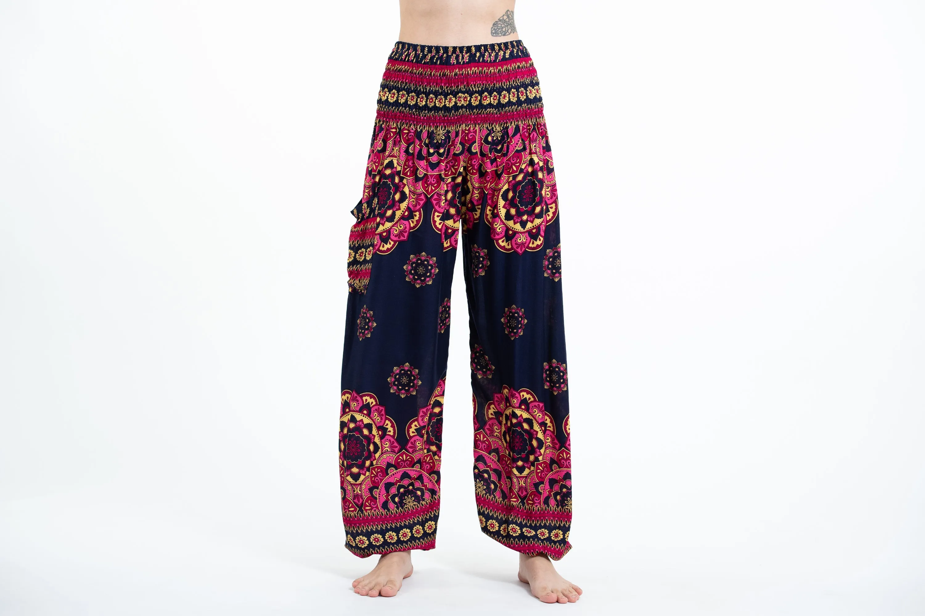 Lotus Mandalas Women's Harem Pants in Navy