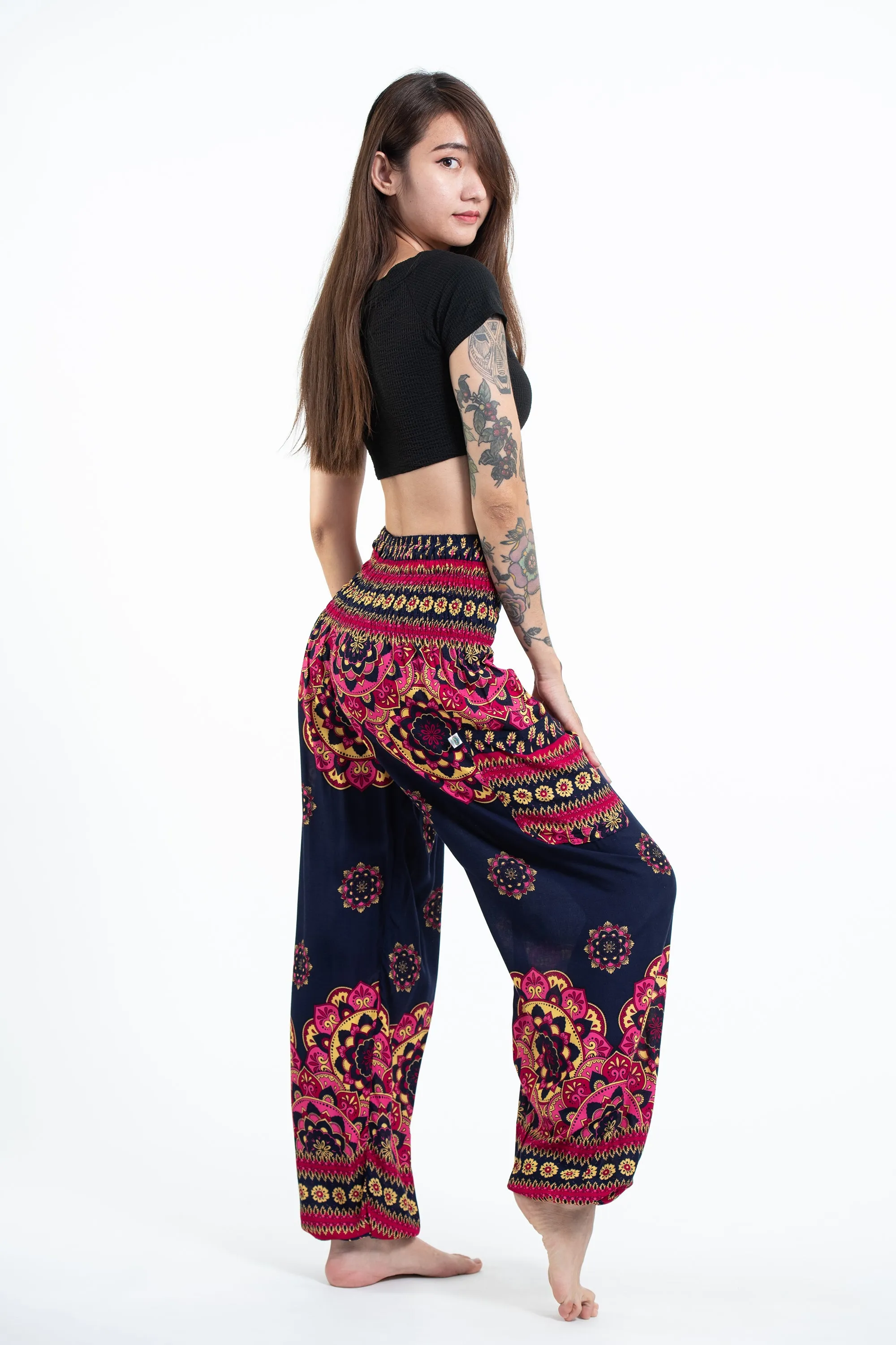 Lotus Mandalas Women's Harem Pants in Navy