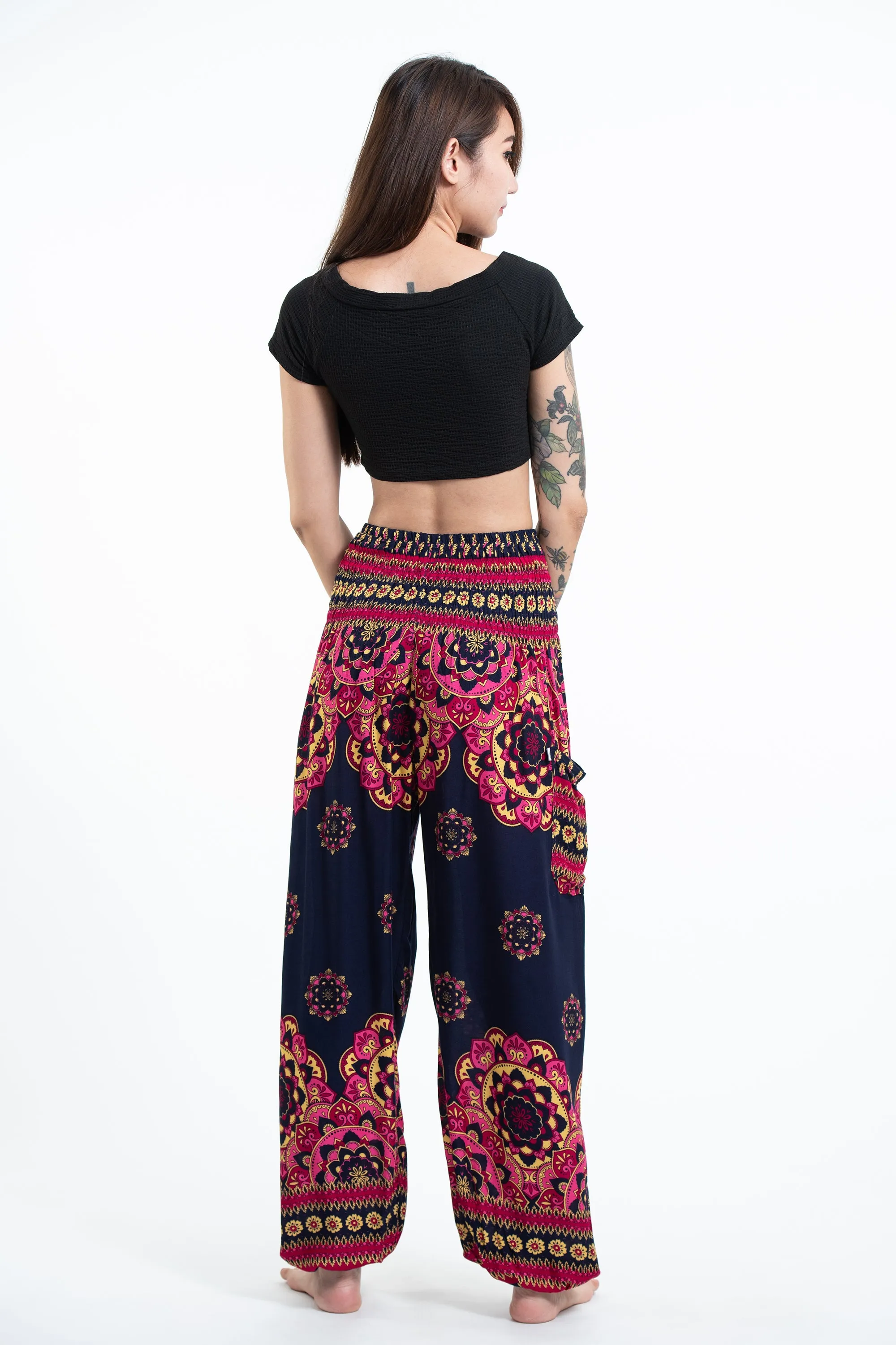 Lotus Mandalas Women's Harem Pants in Navy