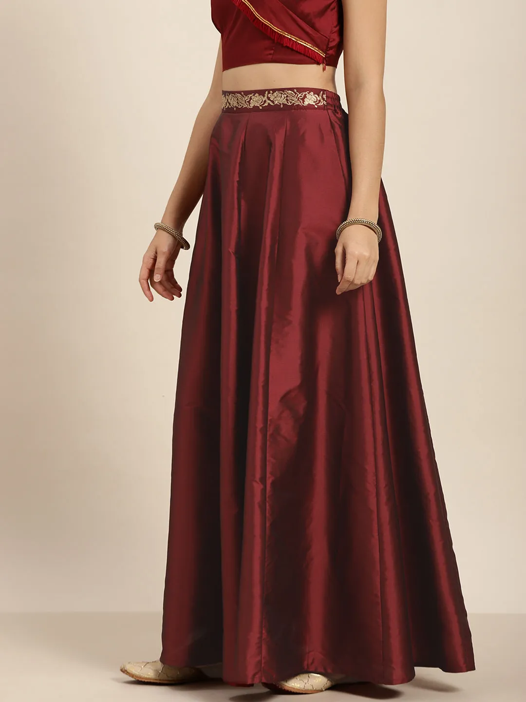 Maroon Embroidered Waistband Anarkali Skirt