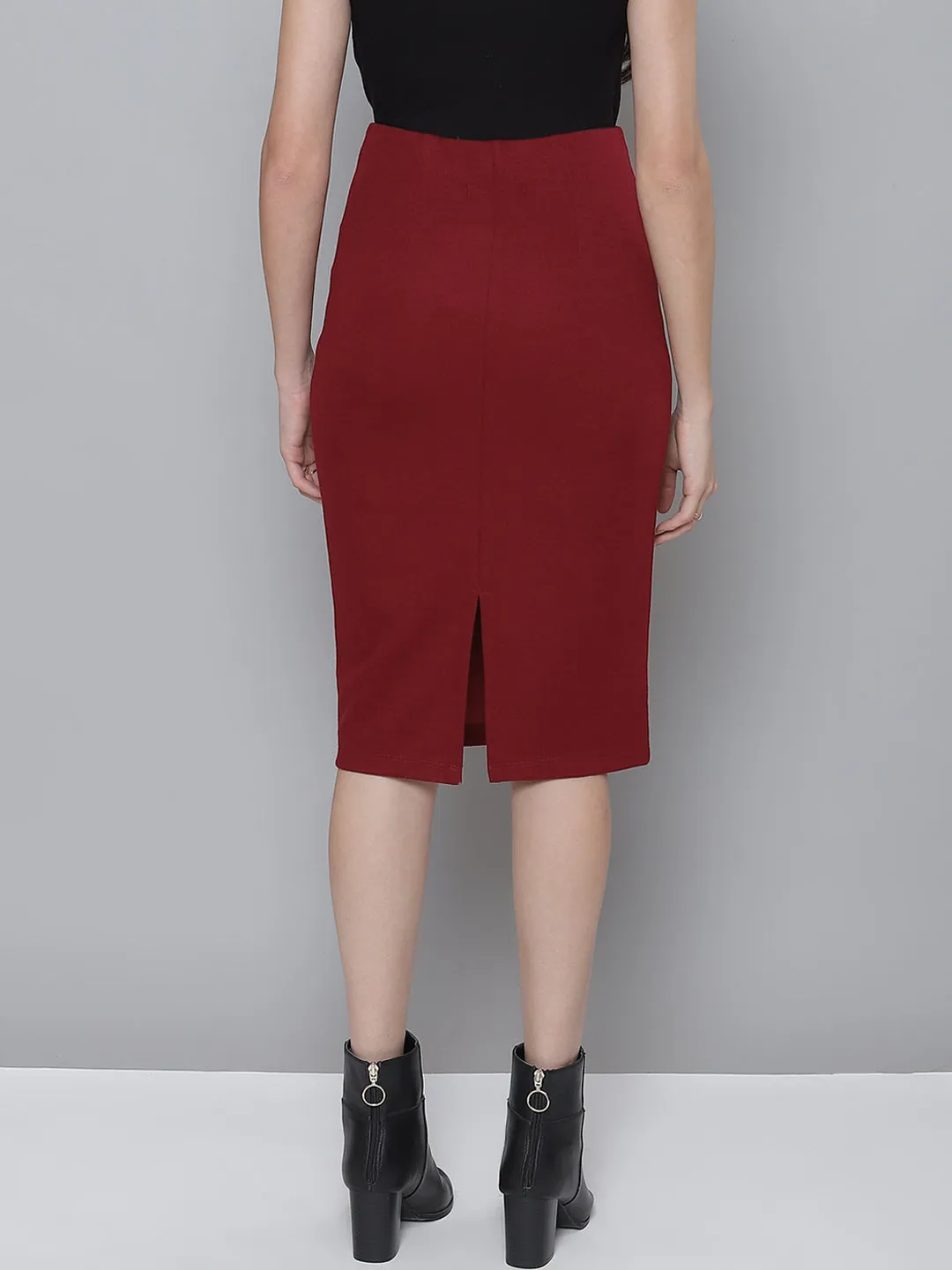 Maroon Rib Pencil Skirt