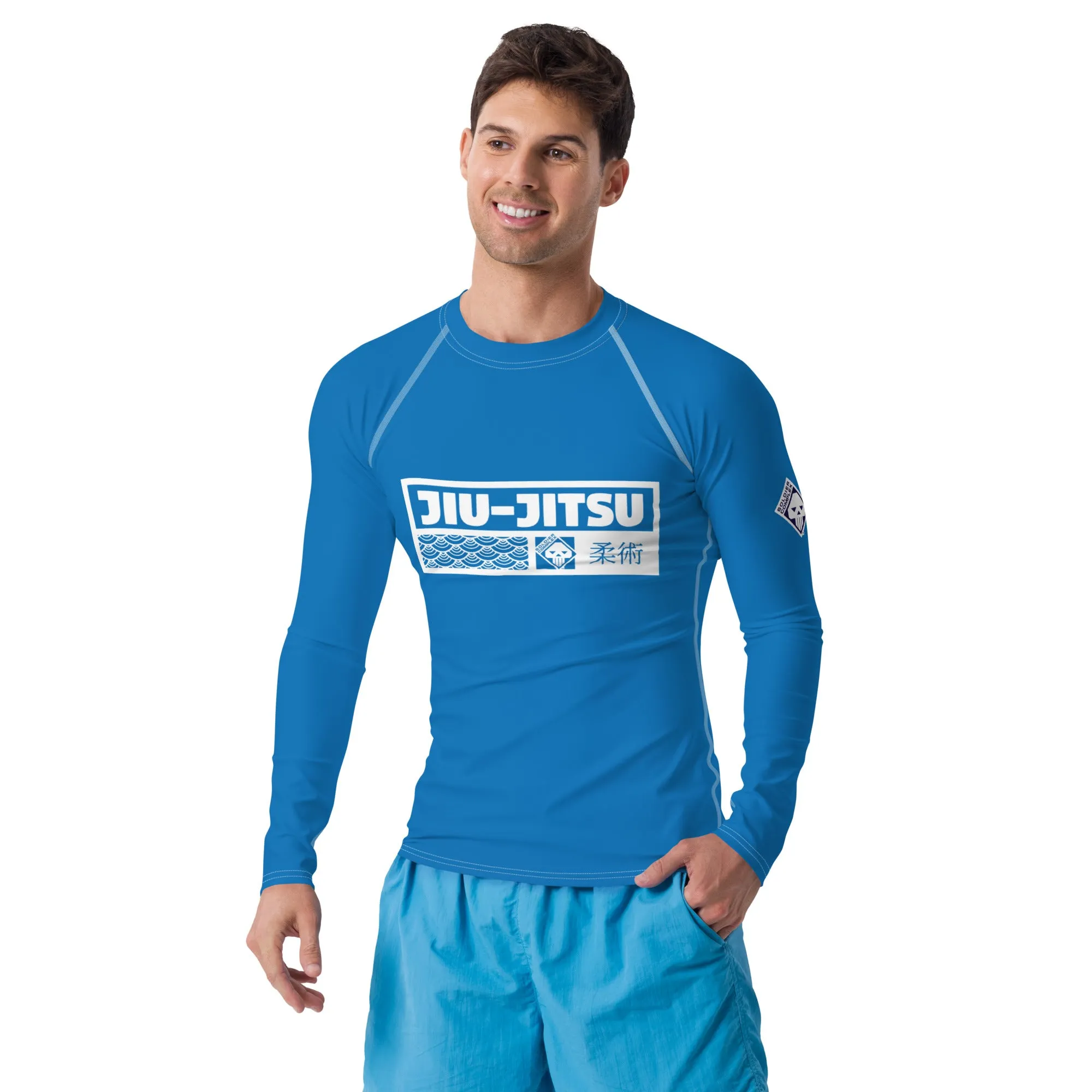 Mens Long Sleeve BJJ Rash Guard - Jiu-Jitsu 005 - Azul