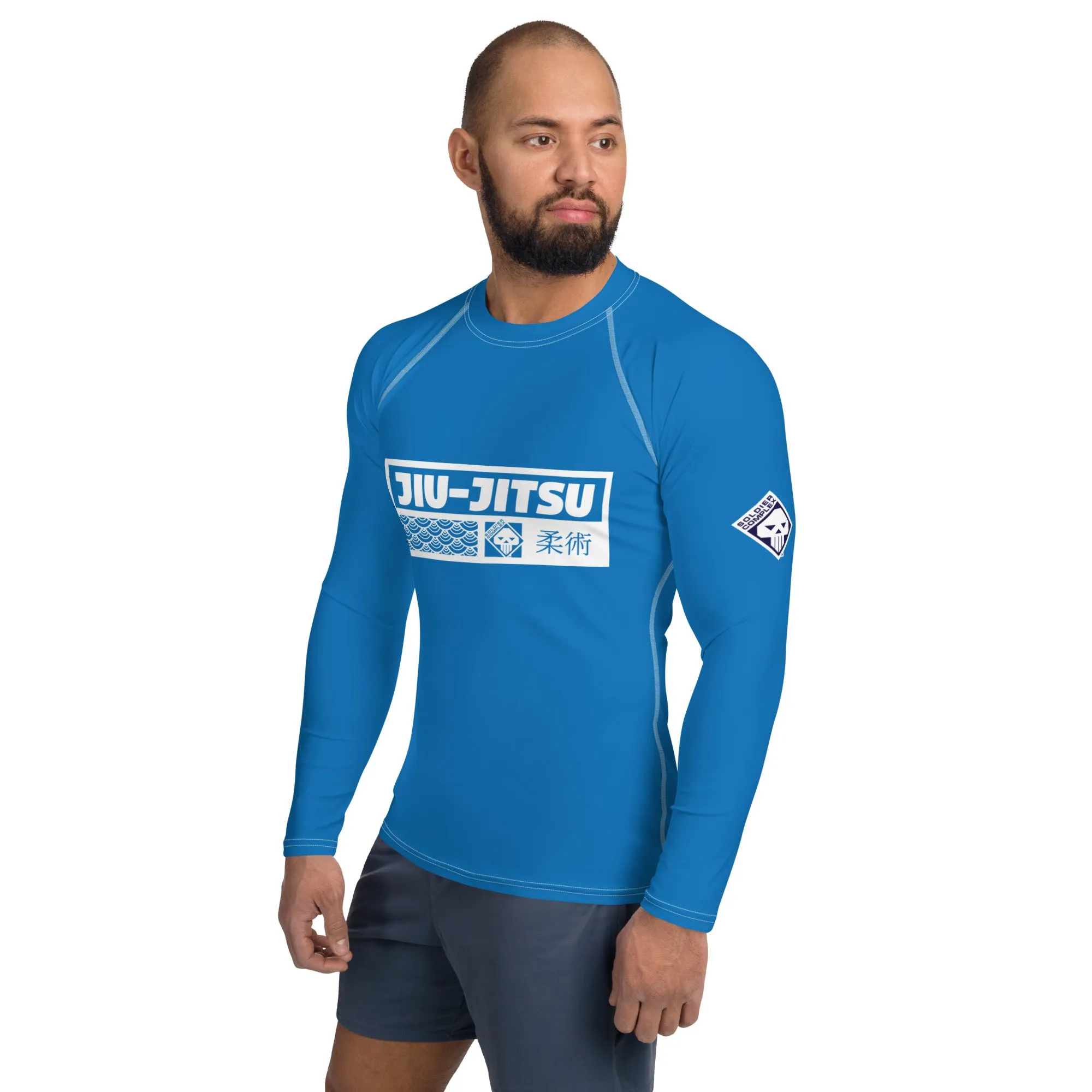 Mens Long Sleeve BJJ Rash Guard - Jiu-Jitsu 005 - Azul