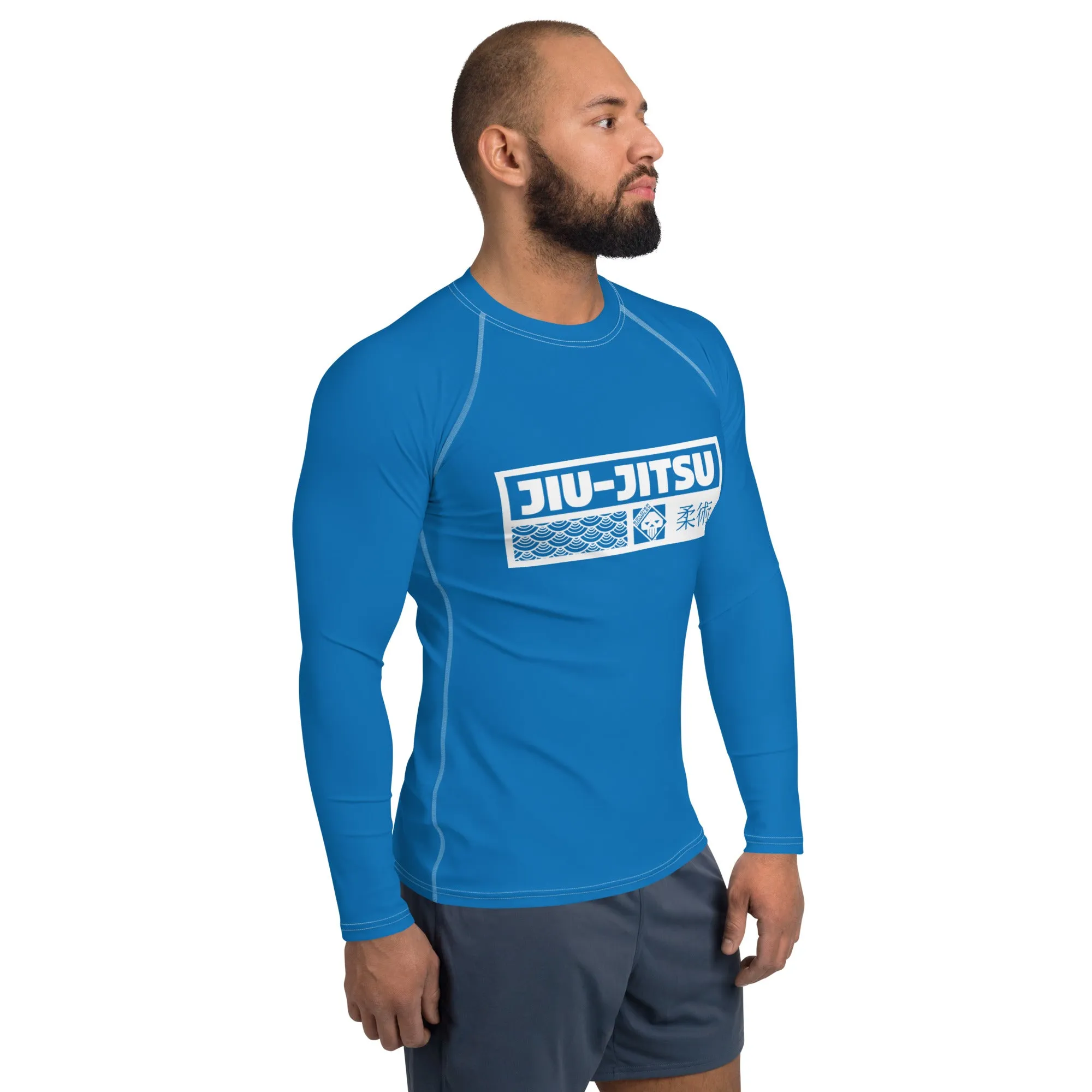 Mens Long Sleeve BJJ Rash Guard - Jiu-Jitsu 005 - Azul