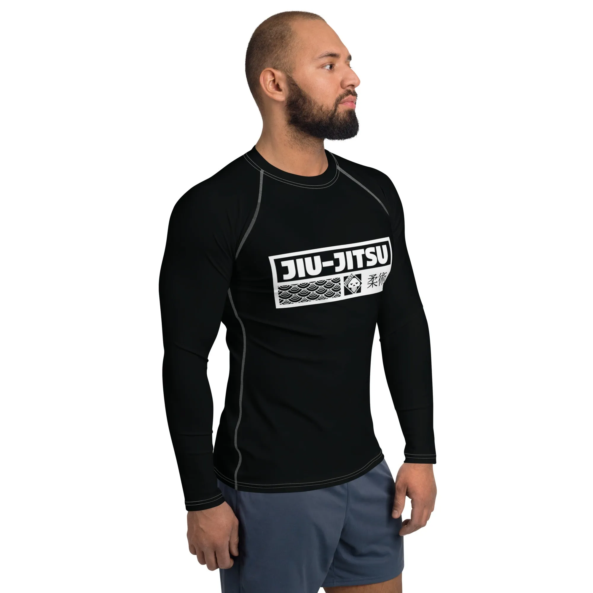 Mens Long Sleeve BJJ Rash Guard - Jiu-Jitsu 008 - Noir