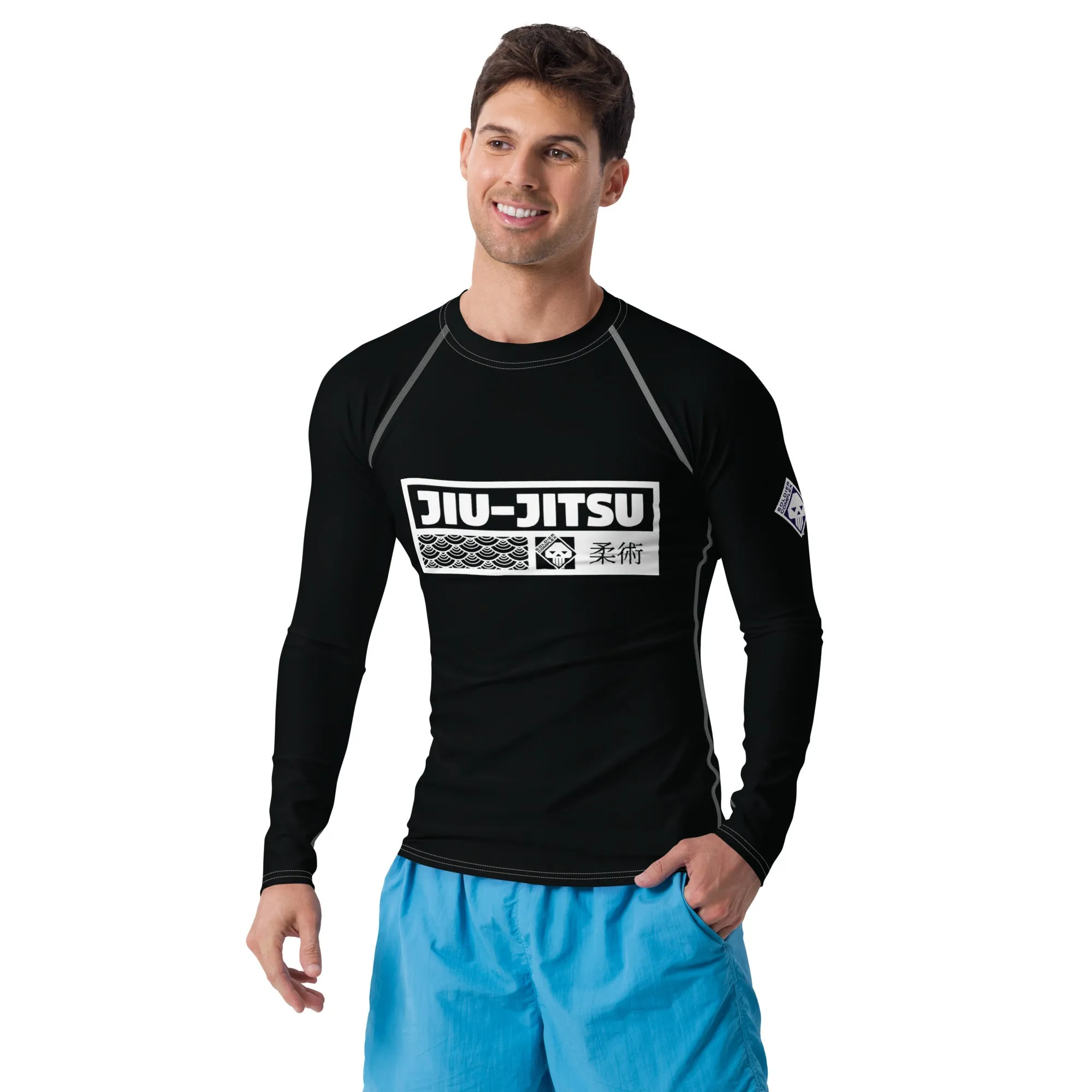 Mens Long Sleeve BJJ Rash Guard - Jiu-Jitsu 008 - Noir