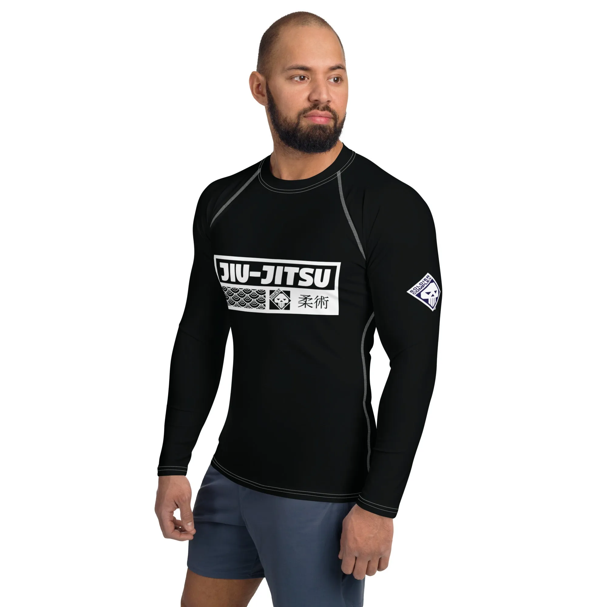 Mens Long Sleeve BJJ Rash Guard - Jiu-Jitsu 008 - Noir