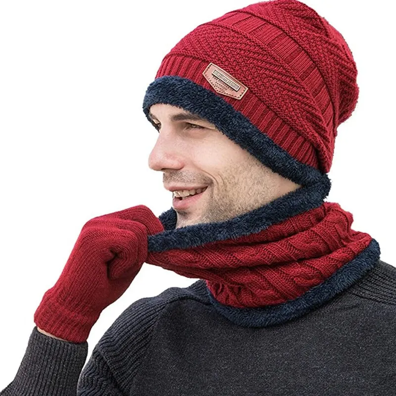 Men's Winter Warmer Beanie Hat, Scarf and Touch Screen Gloves with Fleece Lining