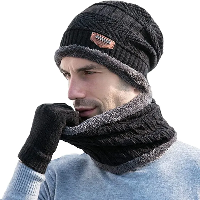 Men's Winter Warmer Beanie Hat, Scarf and Touch Screen Gloves with Fleece Lining