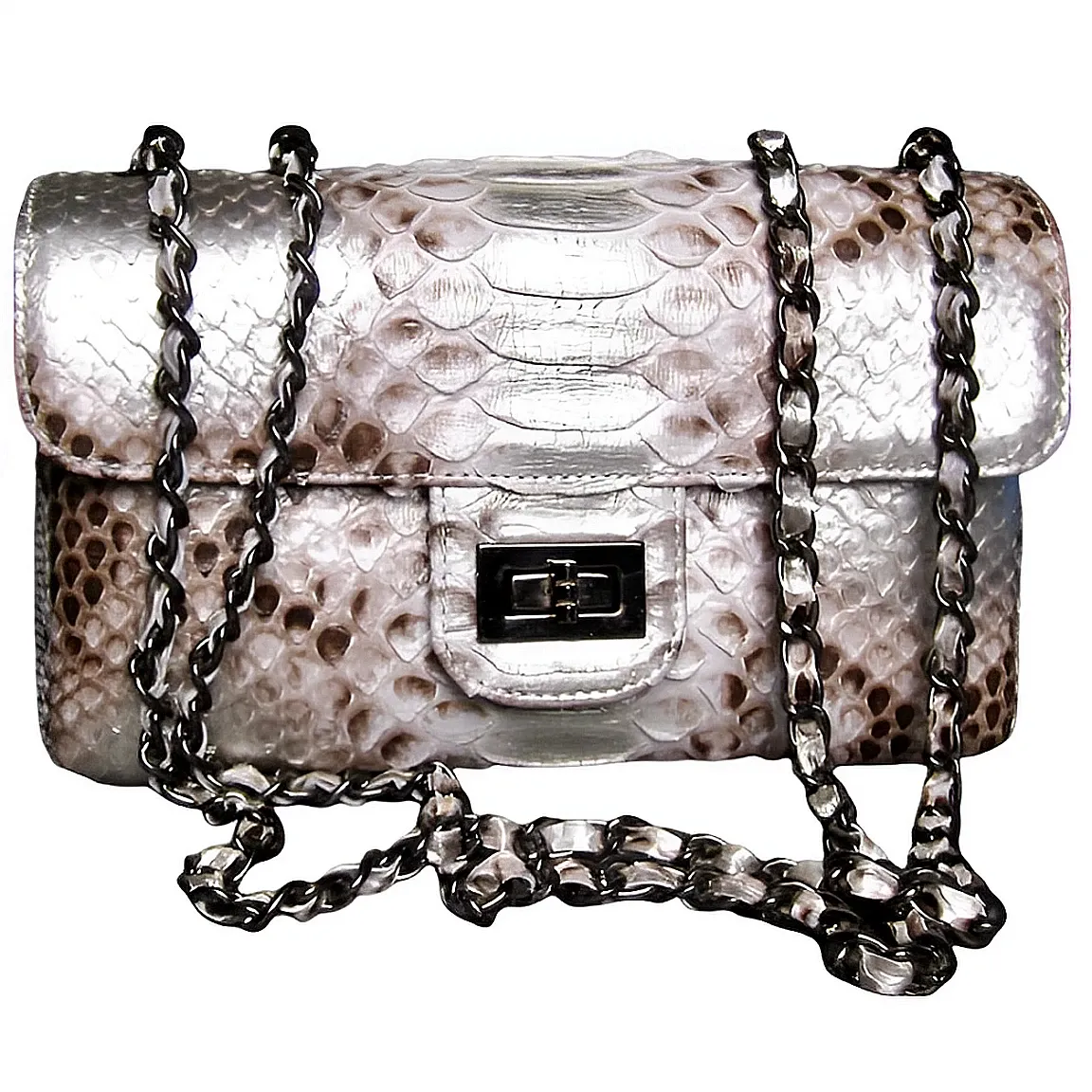 Metallic Silver Flap Bag LARGE