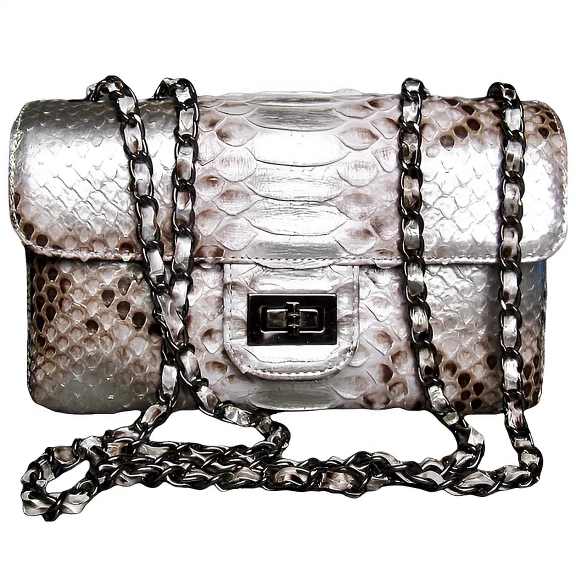 Metallic Silver Flap Bag LARGE