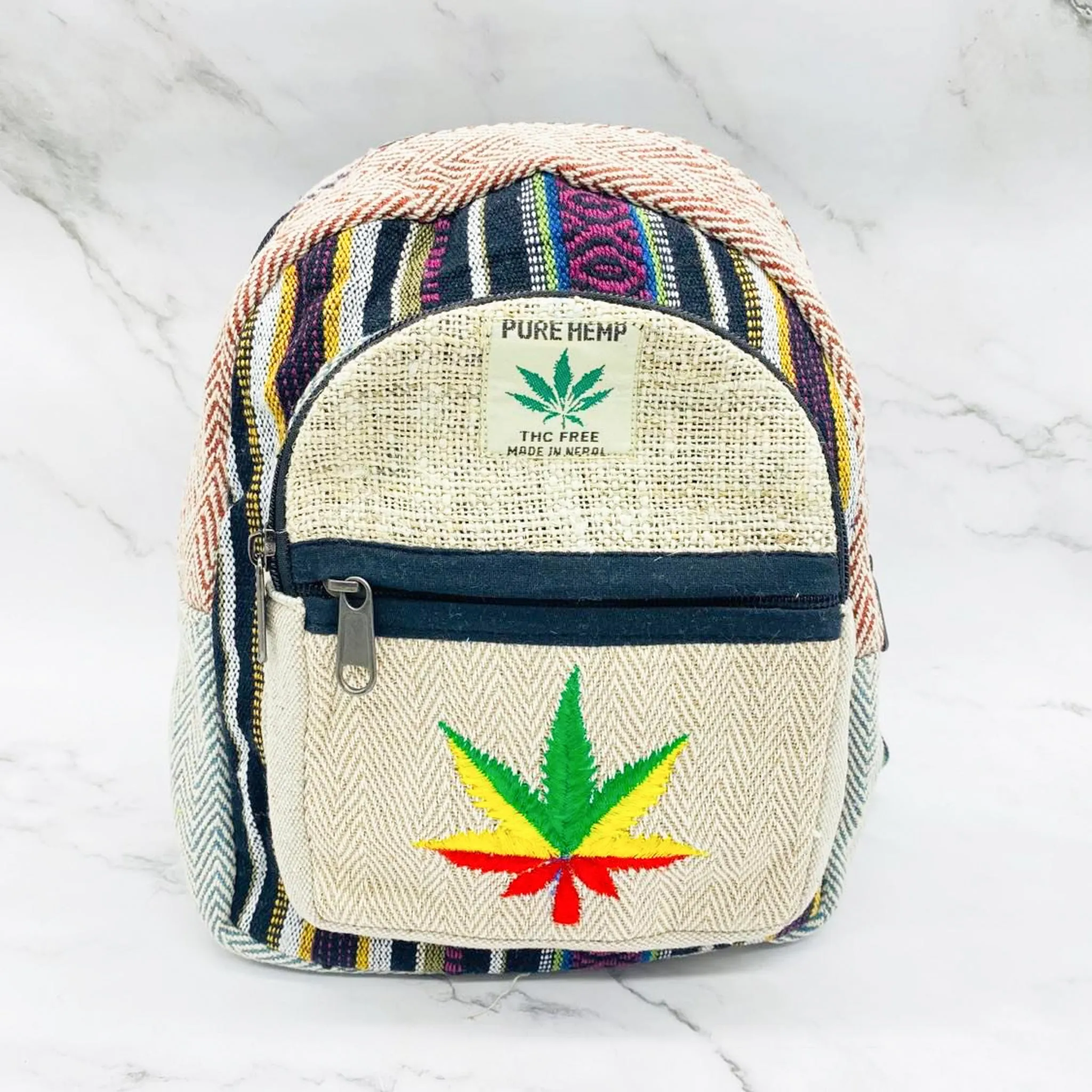 Mini Hemp Back Pack, Unisex Hemp Leaf Design Unisex Vegan Back Pack, Ecofriendly Bags