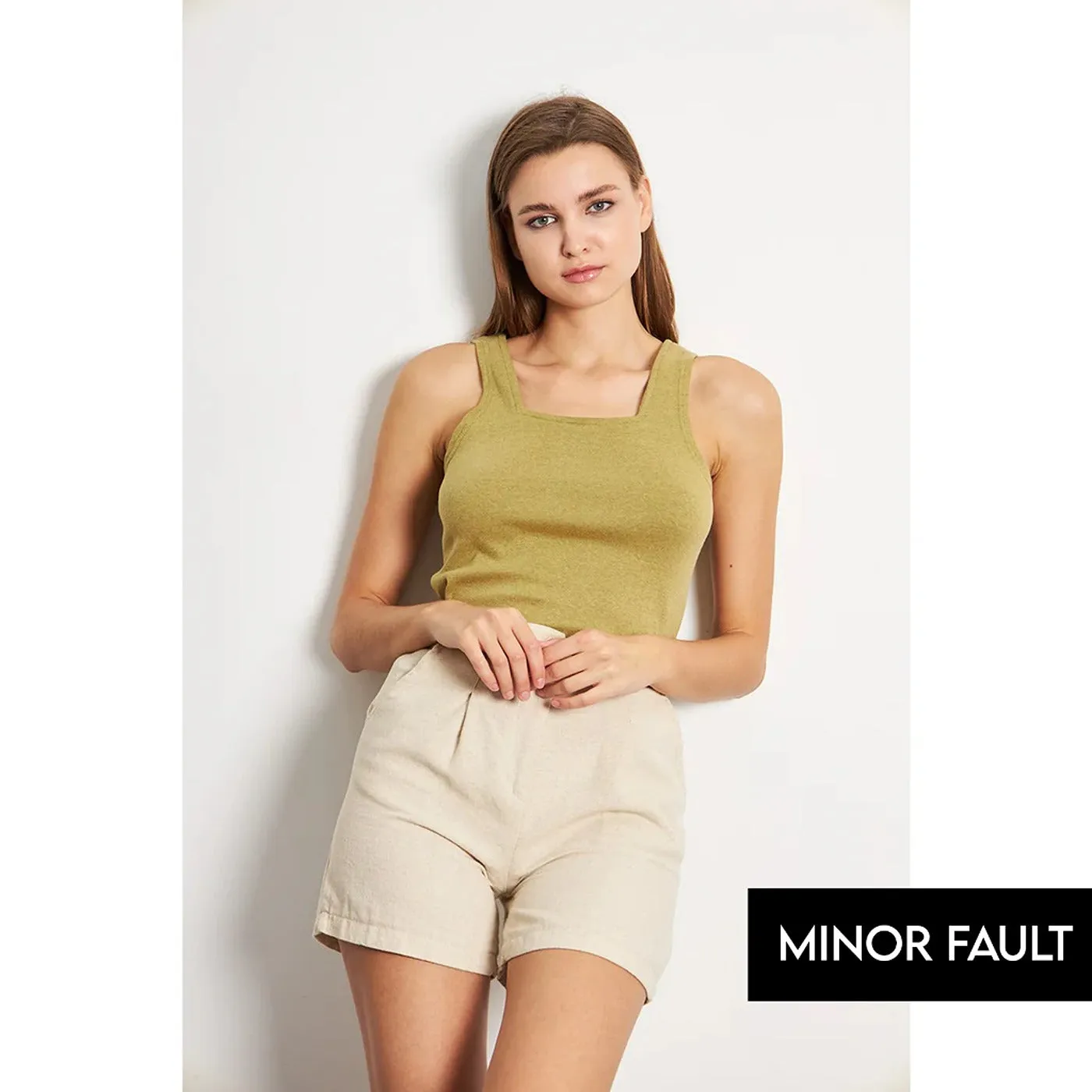 (Minor Fault) Green Melange Square Neck Tank Top