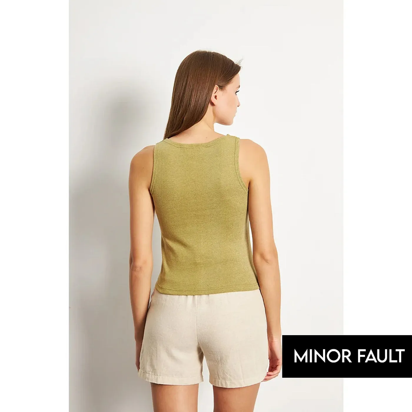 (Minor Fault) Green Melange Square Neck Tank Top