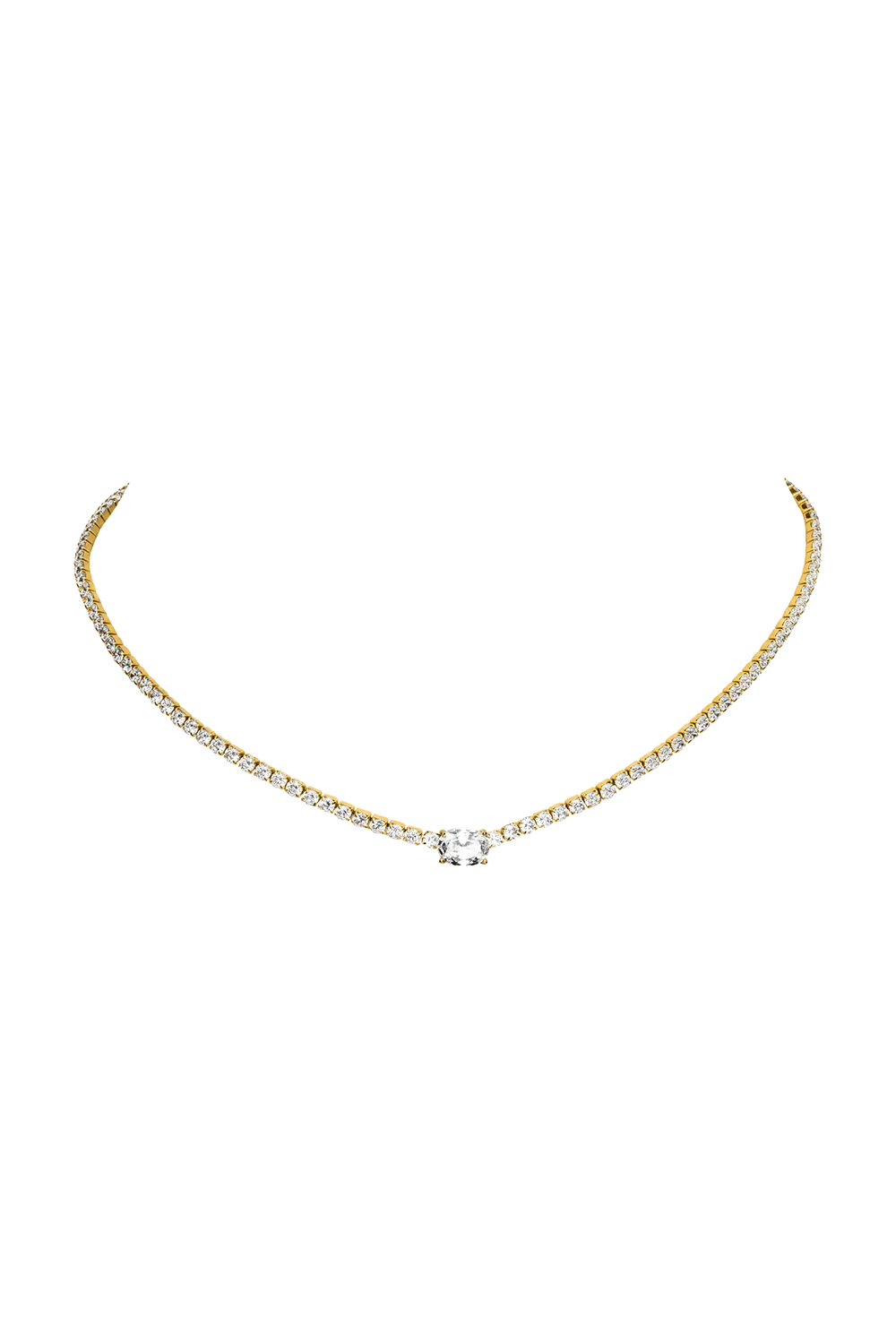 Oval Tennis Necklace 14K Gold Plated