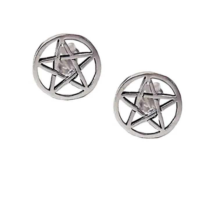 Pentagram Earrings, 10mm Pentacle Studs (sterling silver)