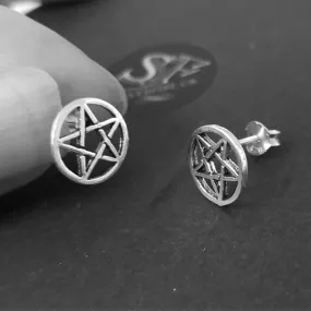 Pentagram Earrings, 10mm Pentacle Studs (sterling silver)