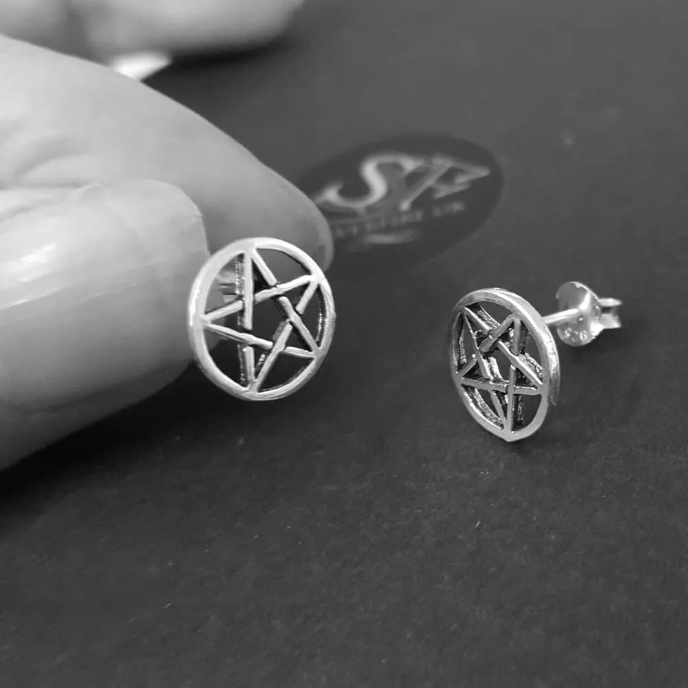 Pentagram Earrings, 10mm Pentacle Studs (sterling silver)