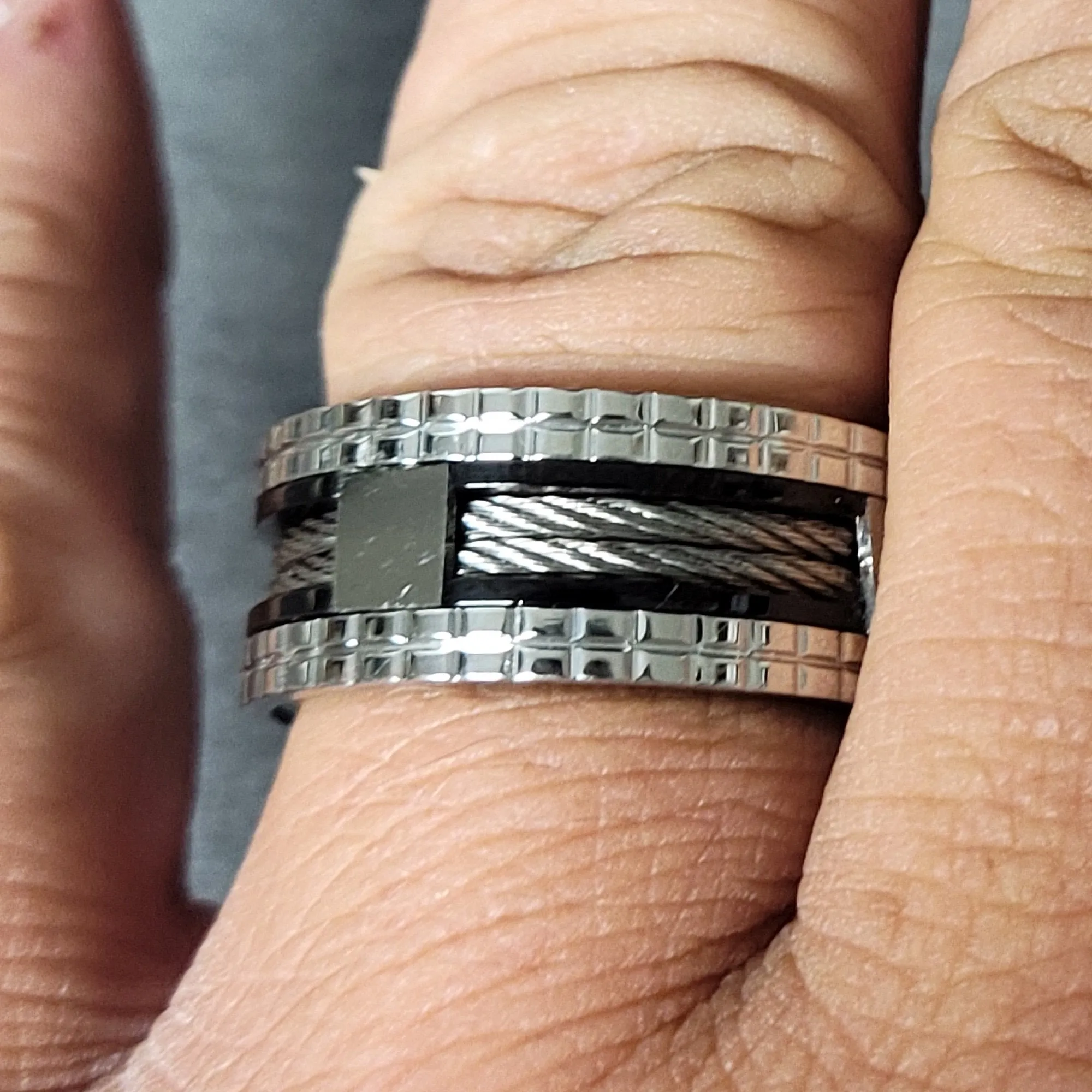 Personalized Men's Wedding Band - Double Wire Cable Inlay Stainless Steel