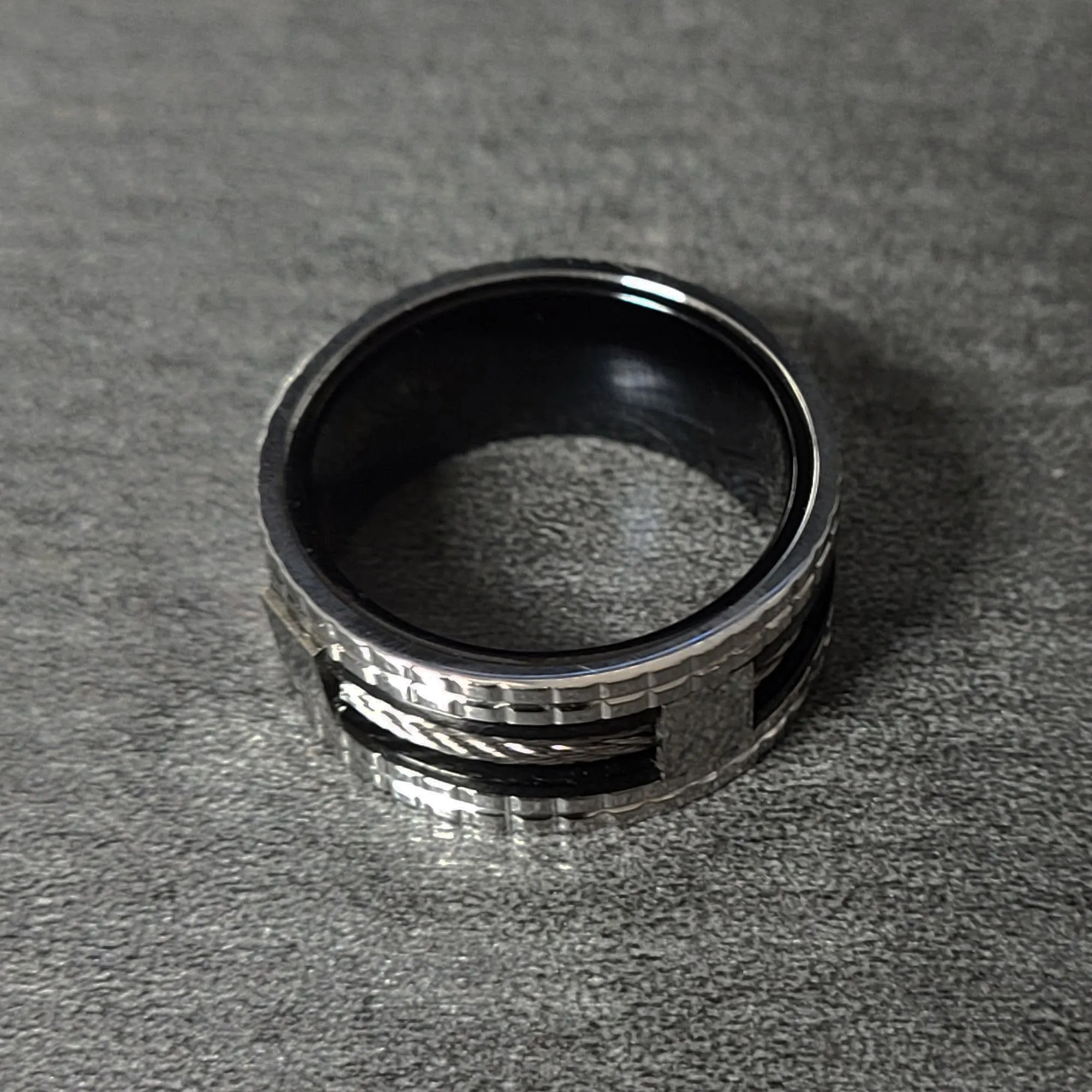 Personalized Men's Wedding Band - Double Wire Cable Inlay Stainless Steel