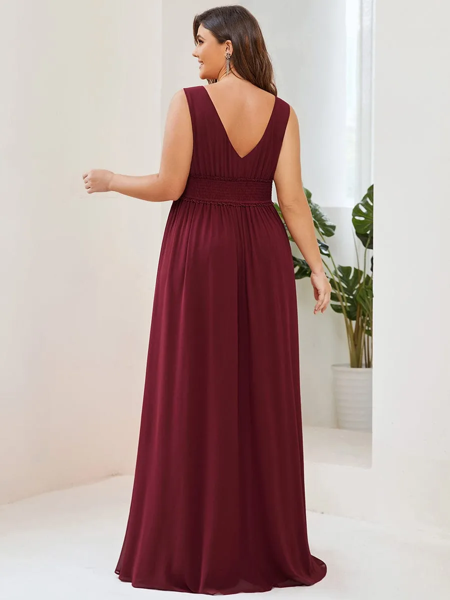 Pleated Chiffon V-Neck Sleeveless Front Slit Bridesmaid Dress