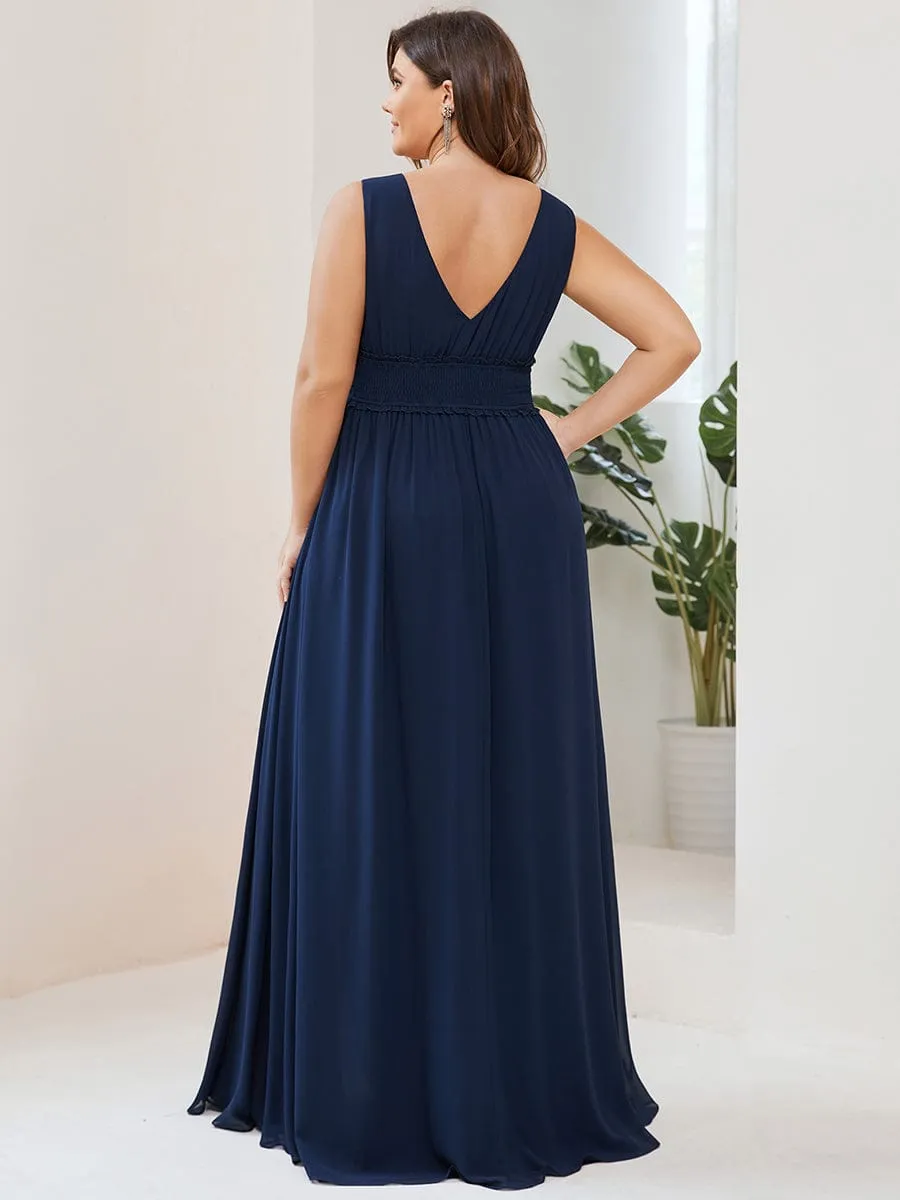 Pleated Chiffon V-Neck Sleeveless Front Slit Bridesmaid Dress