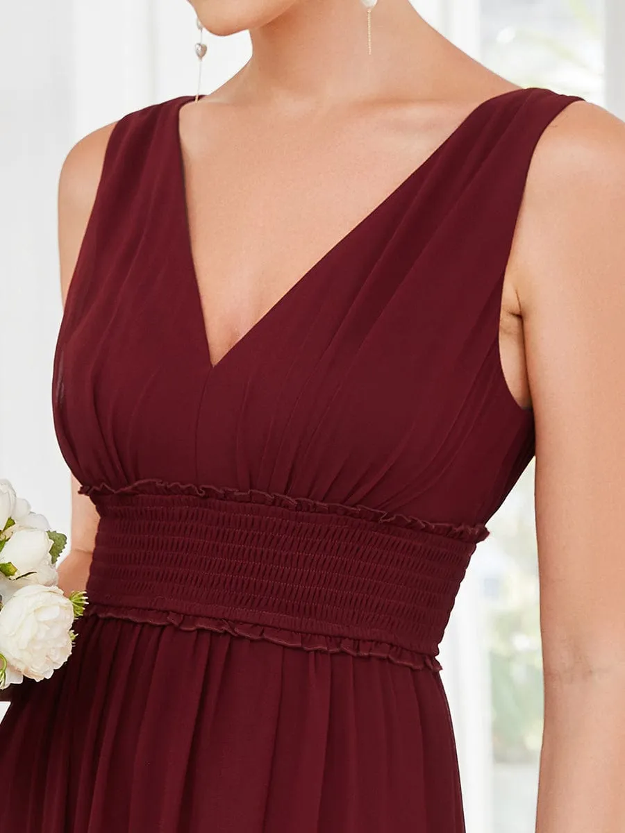 Pleated Chiffon V-Neck Sleeveless Front Slit Bridesmaid Dress