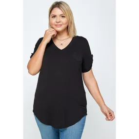 Plus size short sleeve solid knit v-neck top