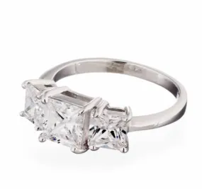 Princess Cut Three Stone Cubic Zirconia Engagement Ring In Sterling Silver