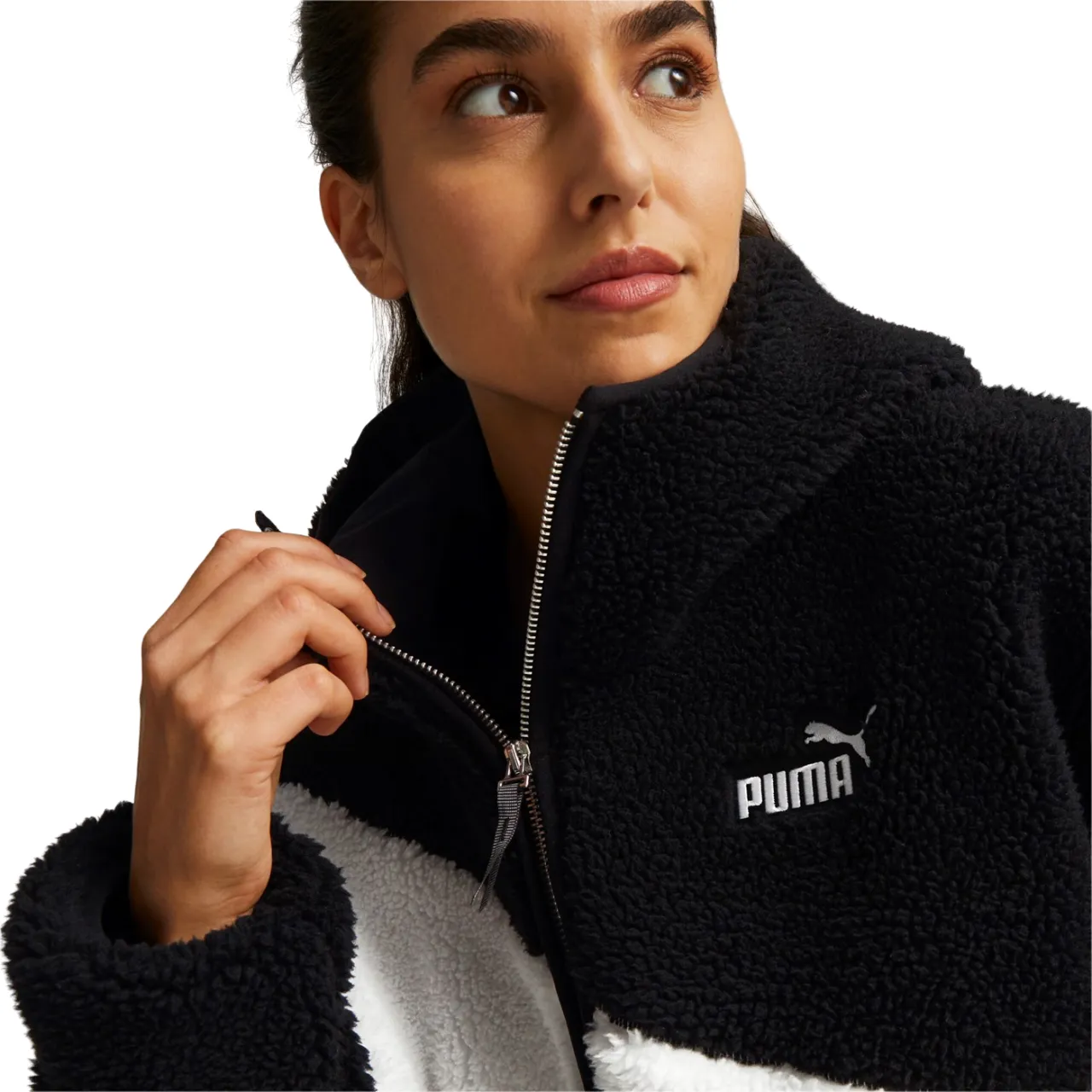 Puma Teddy bear jacket with Sherpa hood 675370-01 black-white