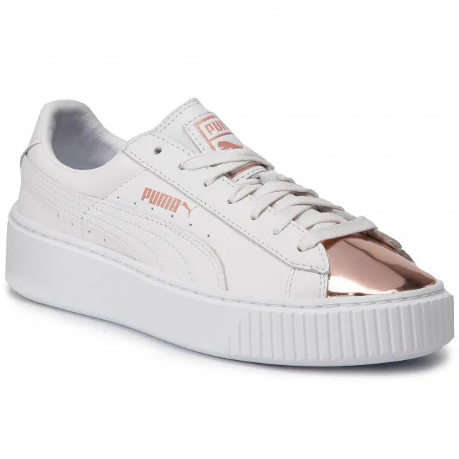 Puma women's sneakers shoe with wedge Basket Platform Metallic 366169 03 white