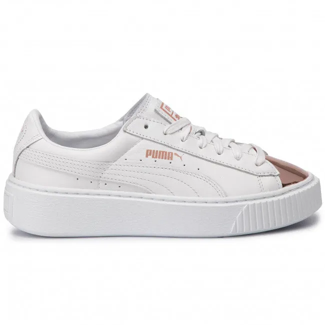 Puma women's sneakers shoe with wedge Basket Platform Metallic 366169 03 white