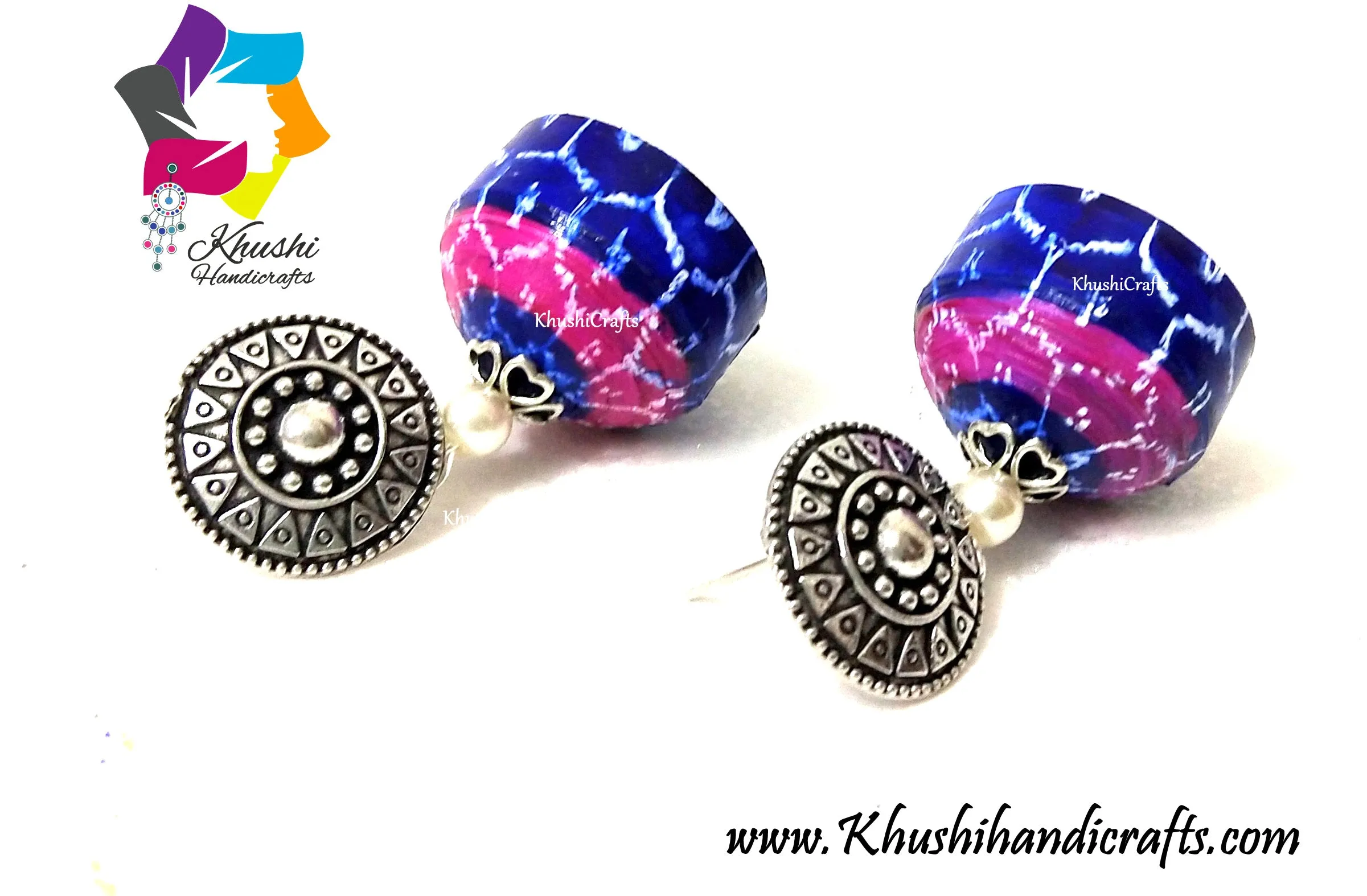 Quilling Jhumkas, Beautiful Paper Stud Earrings with Ikkat work-Indian Art